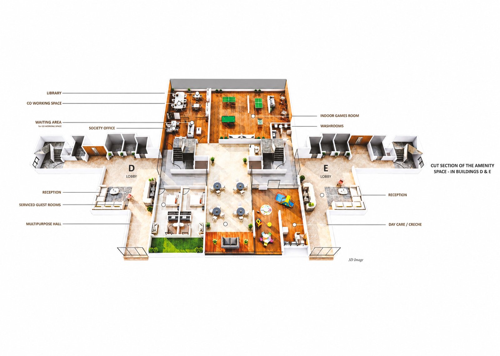 Cut section of the amenity space-in building D & E space