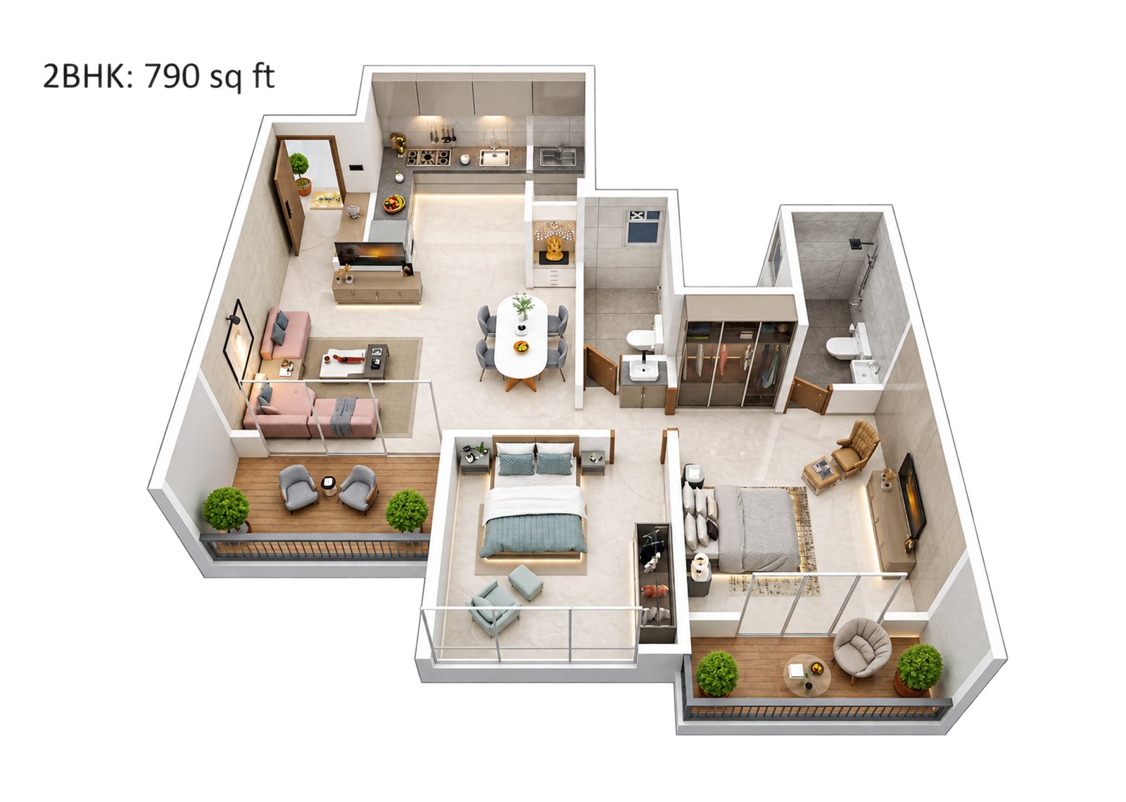 2 BHK : 790 Sq.Ft