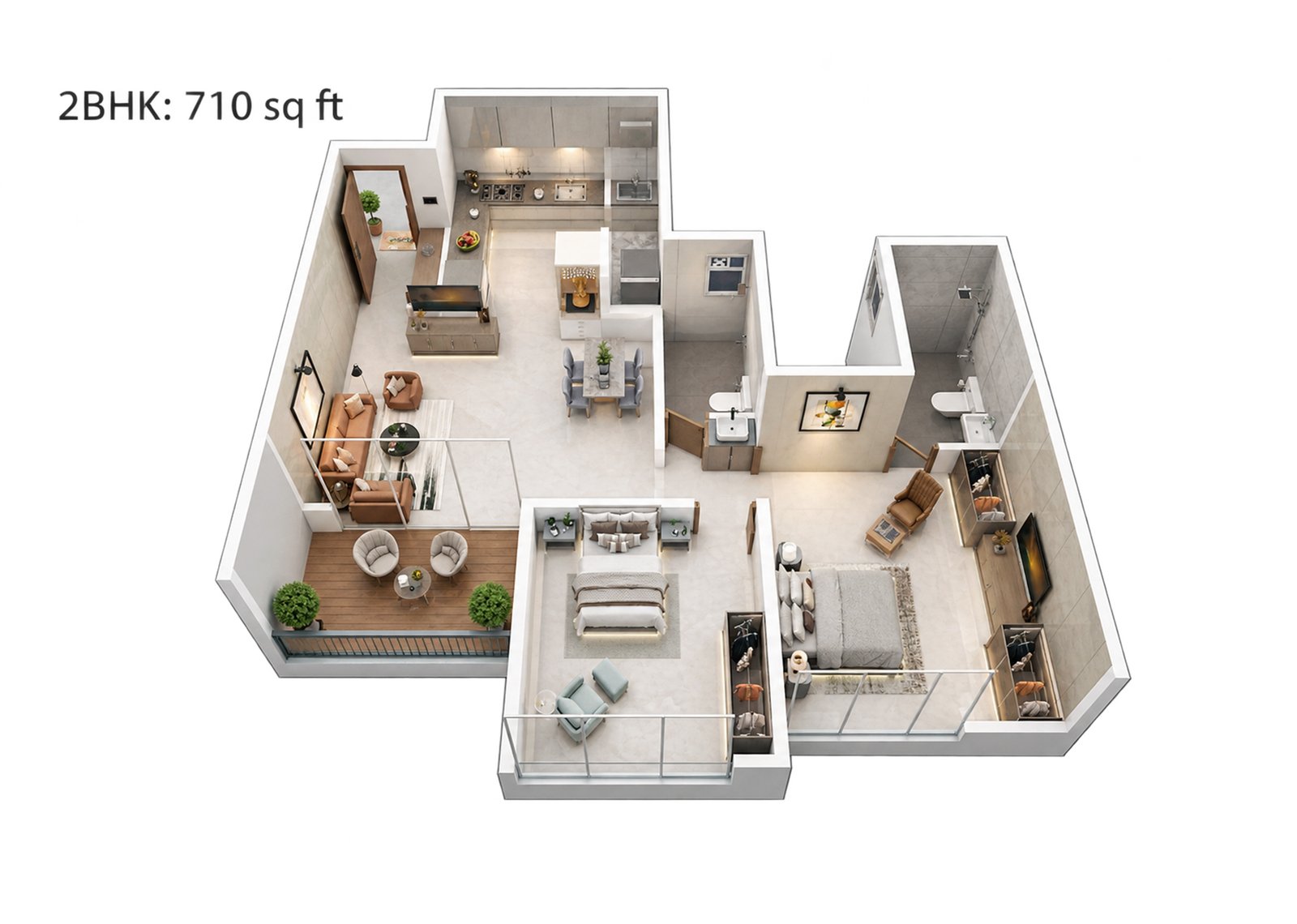 2 BHK : 710 Sq.Ft